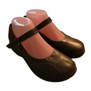 Dansko Brown Leather Mary Jane Buckle Straps Slip On Comfort Flats Womans Sz 38